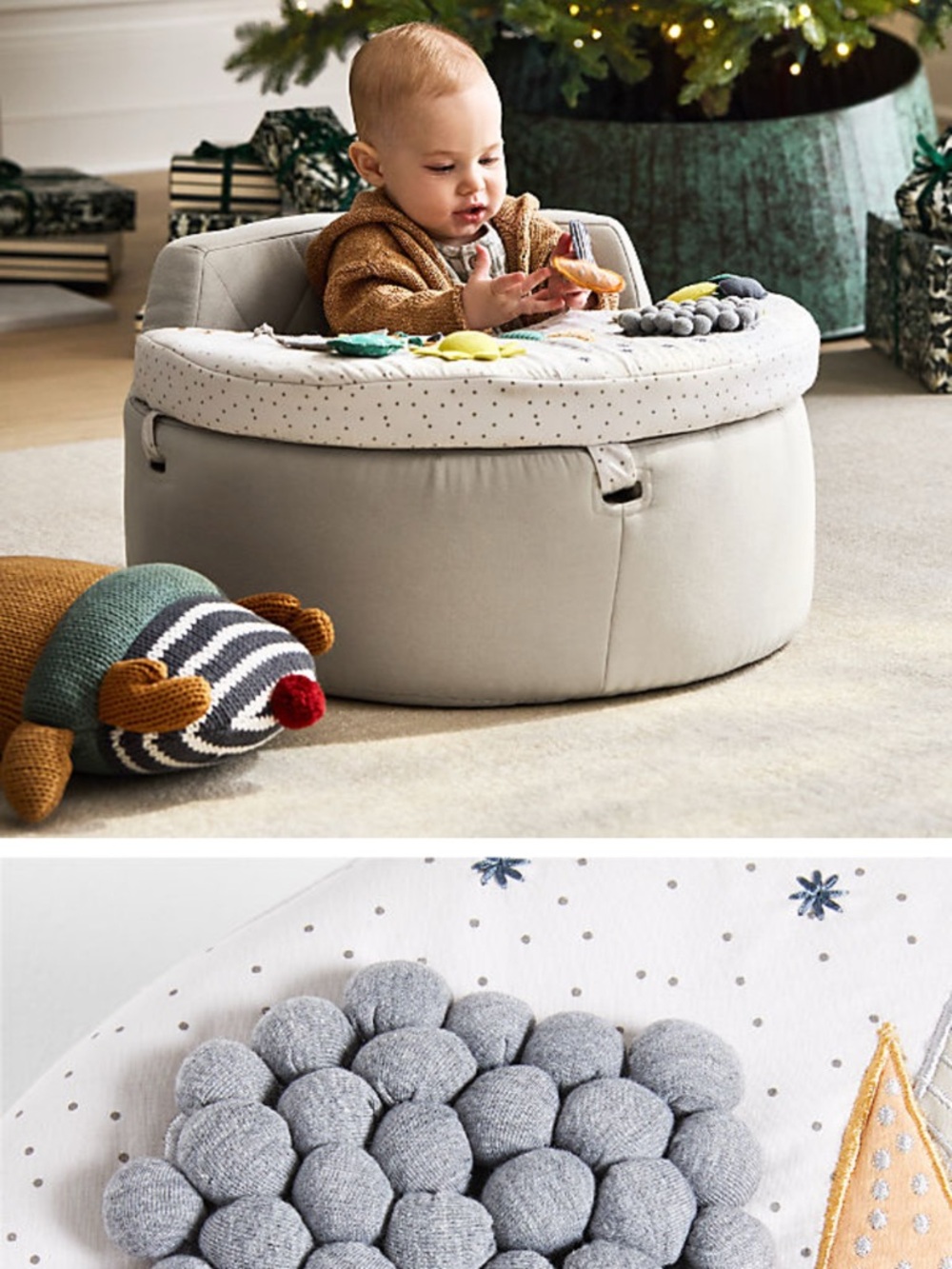 Pottery Barn Kids Light Gray Quilted Baby Seat with Play Tray